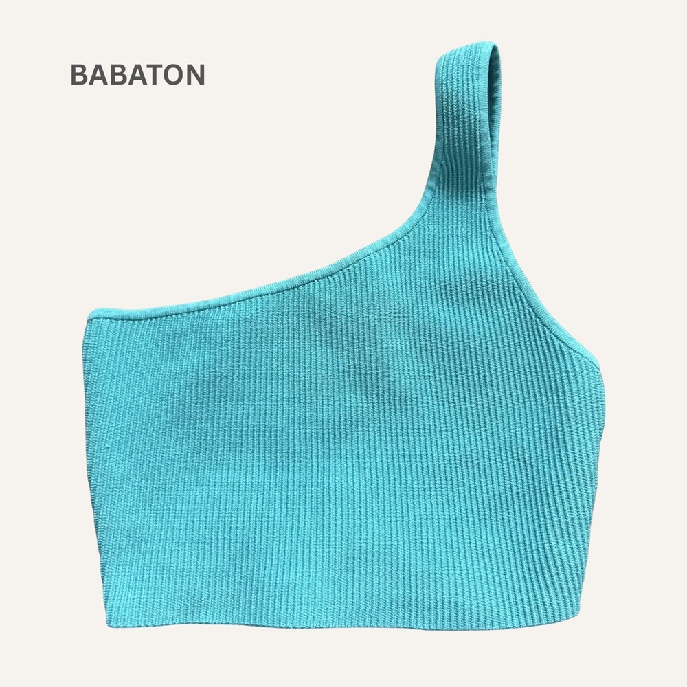 Babaton Teal One-Shoulder Crop Top